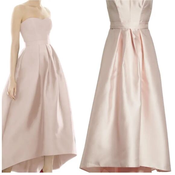 Alfred Sung D699S Strapless Pleated High/Low Sateen Twill Gown Blush Size 16 NWT - Picture 2 of 12